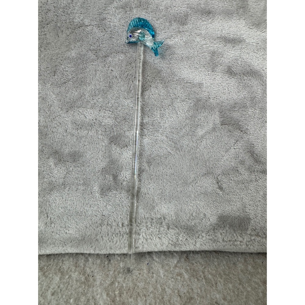 Vintage Blue Dolphin Glass Swizzle Stick Drink Stirrer Nautical Barware 8.5 Inch